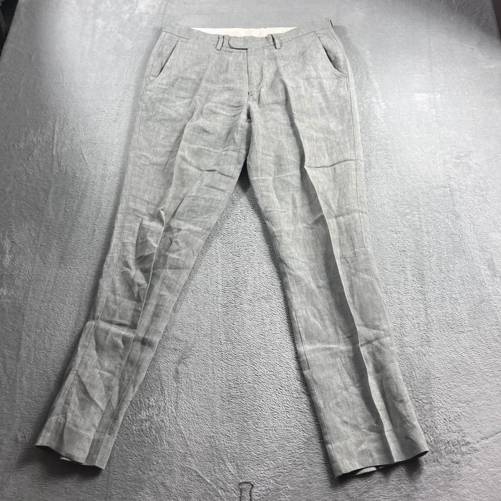 J.Crew Bowery Slim Baird McNutt Irish Linen Dress Pants Light Gray Mens 31x32